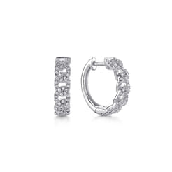 14K White Gold Twisted 15mm Diamond Huggies