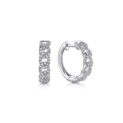 14K White Gold Twisted 15mm Diamond Huggies