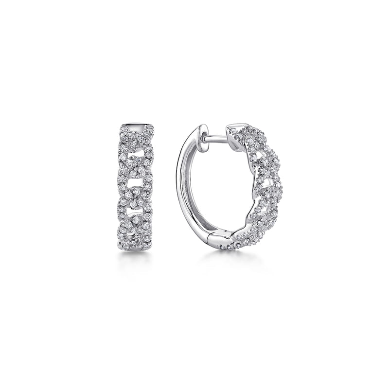 14K White Gold Twisted 15mm Diamond Huggies - 0.4 ct - Shot 1