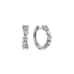 14K White Gold Twisted 15mm Diamond Huggies