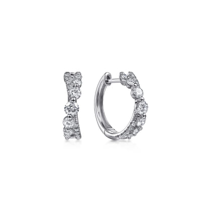 14K White Gold Twisted 15mm Diamond Huggies