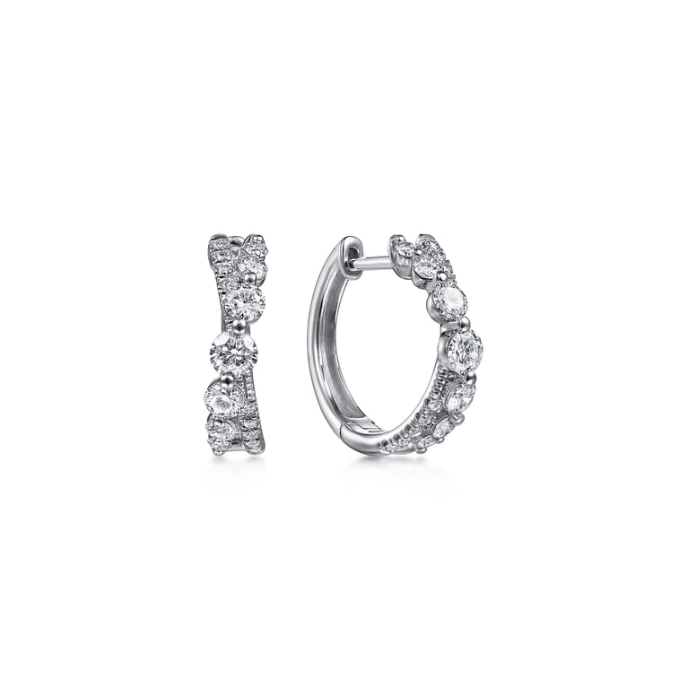 14K White Gold Twisted 15mm Diamond Huggies - 0.7 ct - Shot 1