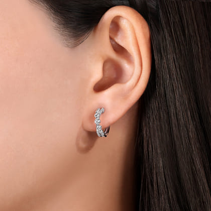 14K White Gold Twisted 15mm Diamond Huggies