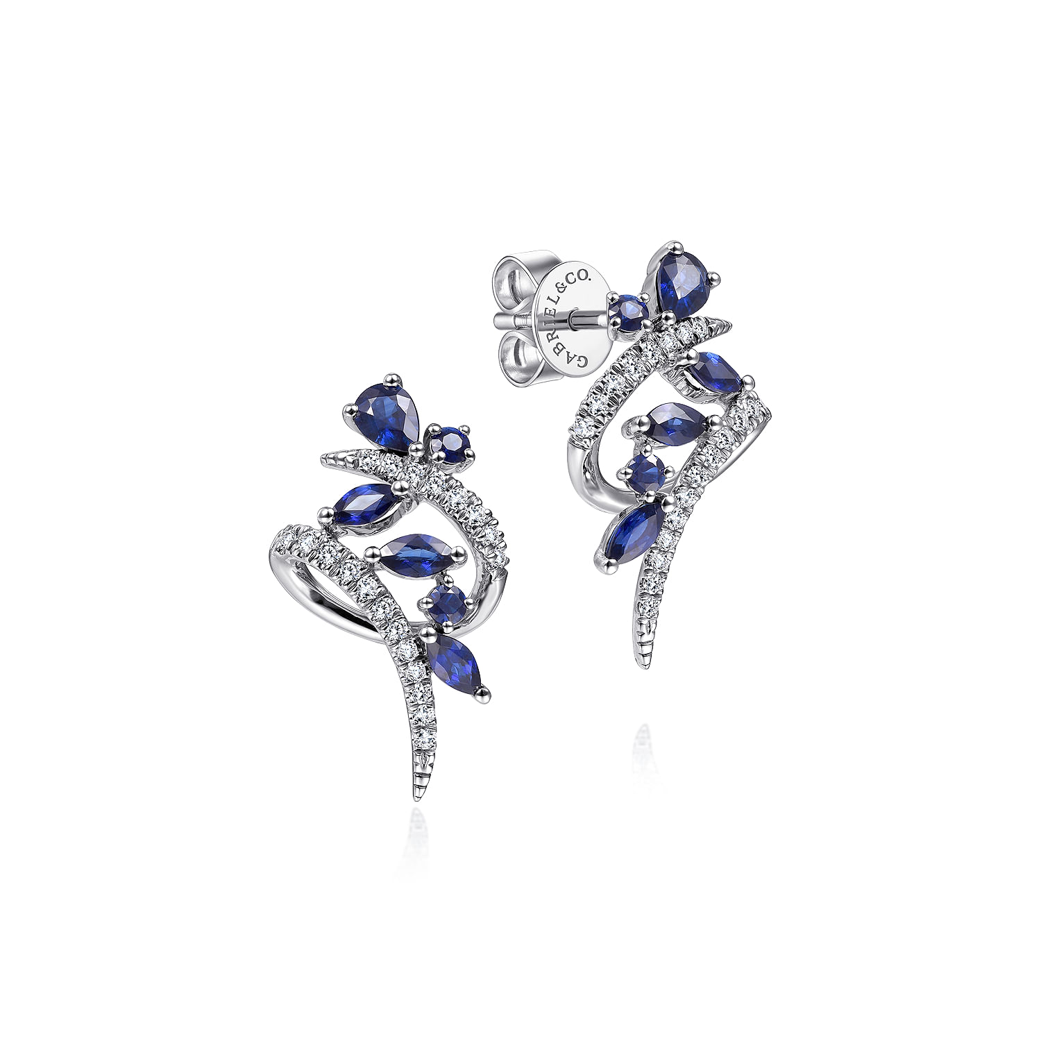 14K White Gold Twisted Abstract Sapphire and Diamond Stud Earrings