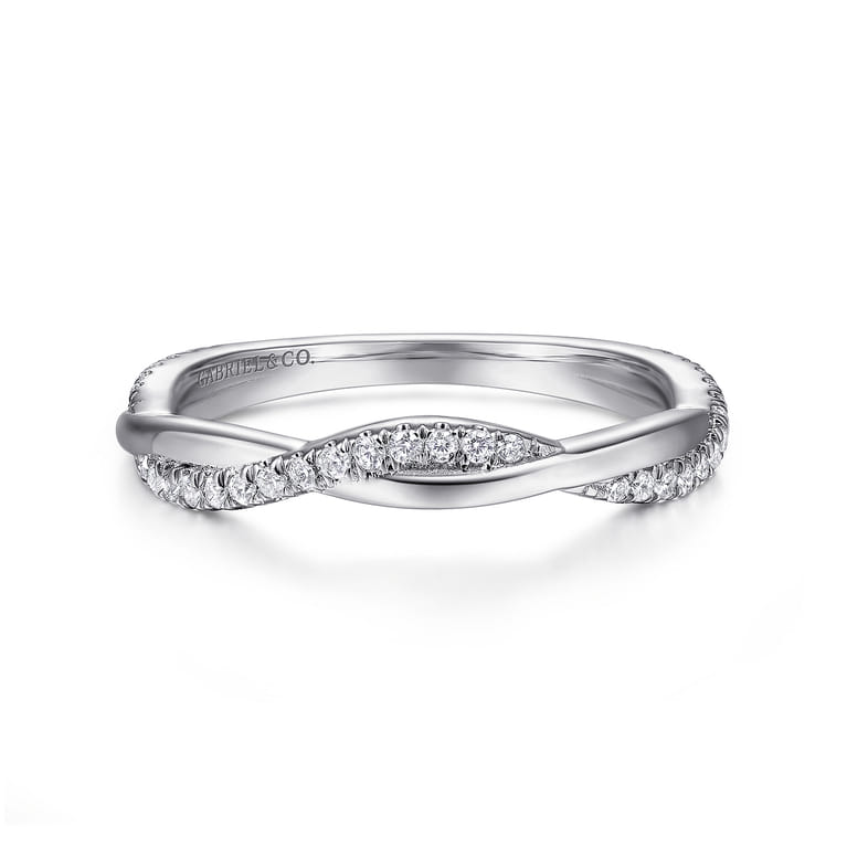 Fancy Wedding Ring in 14k White Gold with Round Natural Diamond at Gabriel & Co. - Shot 1