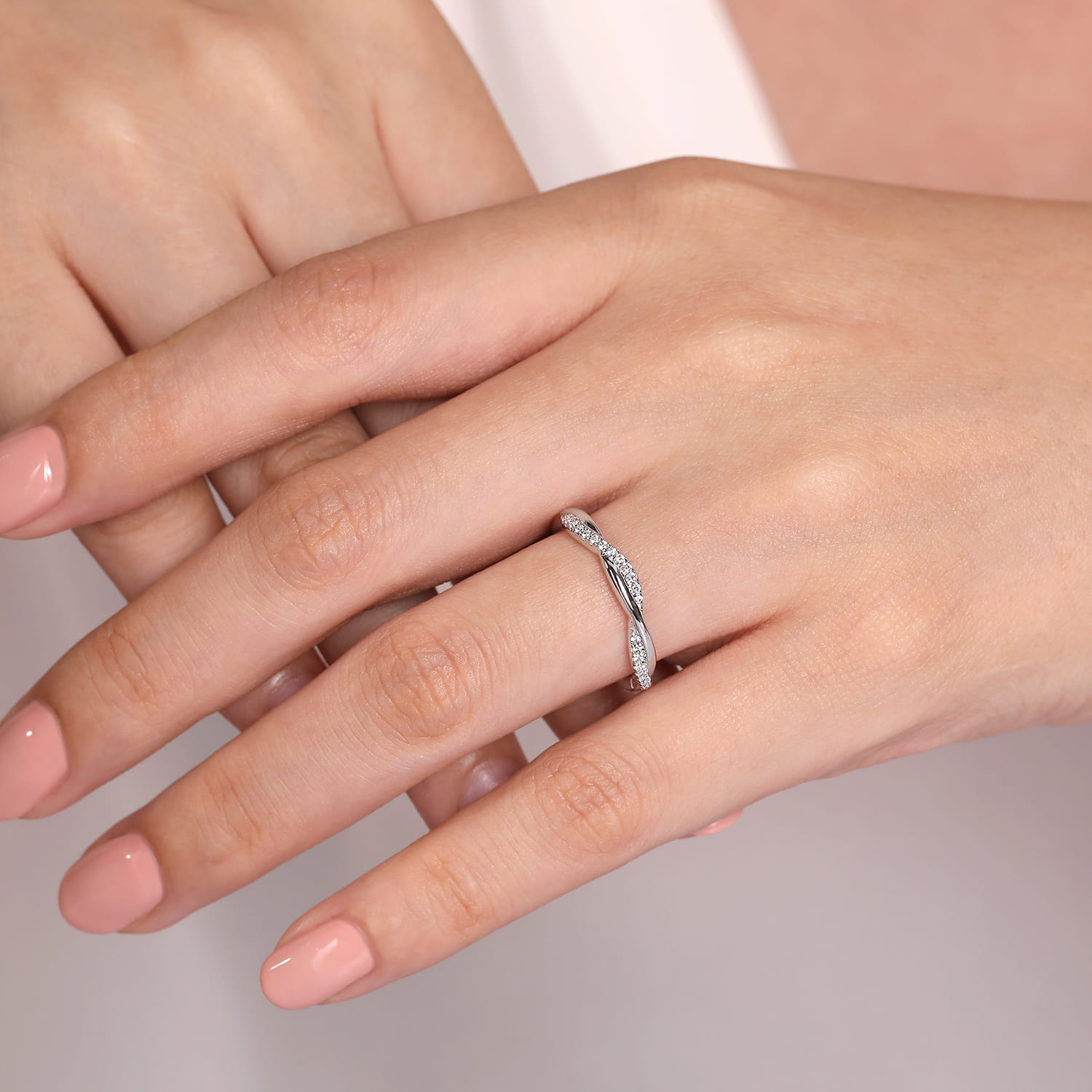 Fancy Wedding Ring in 14k White Gold with Round Natural Diamond at Gabriel & Co. - Shot 5