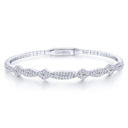 14K White Gold Twisted Diamond Bangle