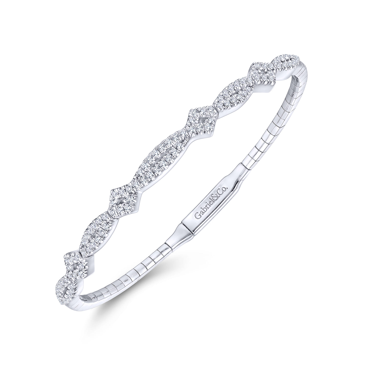 14K White Gold Twisted Diamond Bangle - 0.65 ct - Shot 2