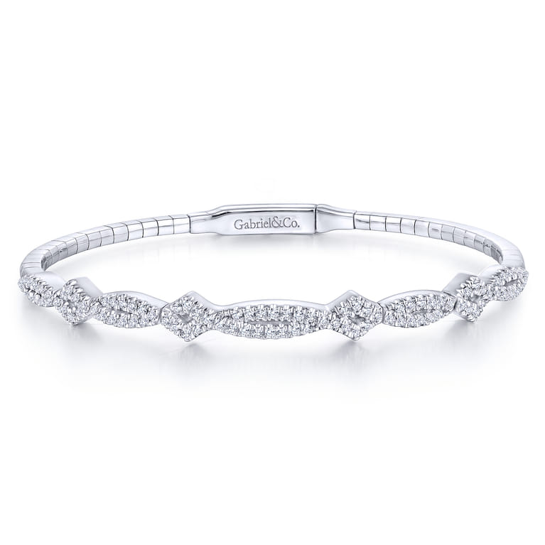 14K White Gold Twisted Diamond Bangle - 0.65 ct - Shot 1