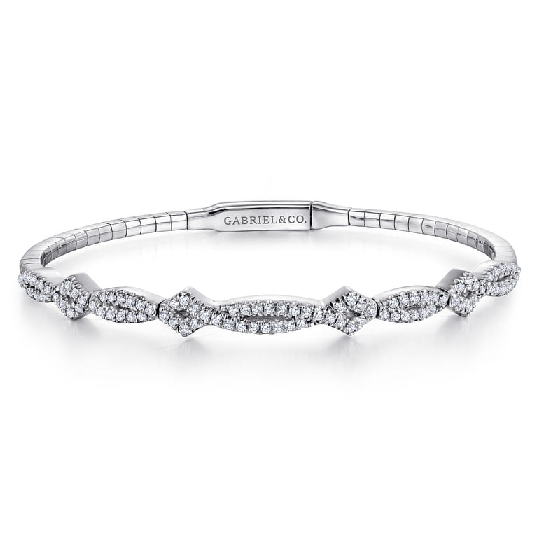 14K White Gold Twisted Diamond Bangle - 0.65 ct - Shot 1