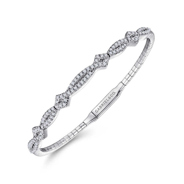 14K White Gold Twisted Diamond Bangle - 0.65 ct - Shot 2