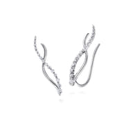 14K White Gold Twisted Diamond Ear Climber Earrings