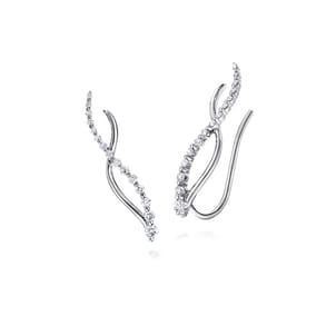 14K White Gold Twisted Diamond Ear Climber Earrings