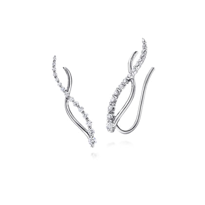 14K White Gold Twisted Diamond Ear Climber Earrings