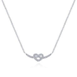 14K White Gold Twisted Diamond Pretzel Heart Necklace