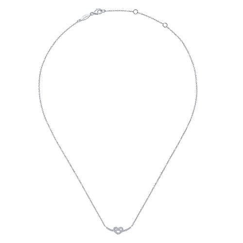 14K White Gold Twisted Diamond Pretzel Heart Necklace - 0.15 ct - Shot 2