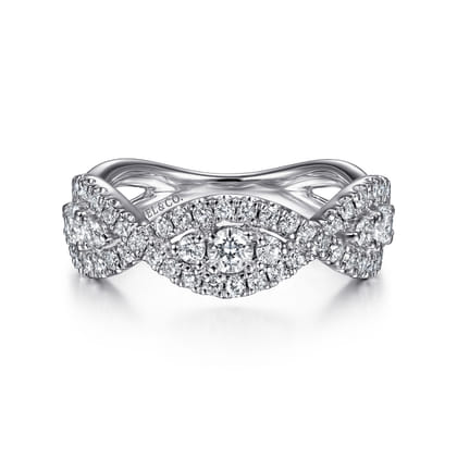 14K White Gold Twisted Diamond Ring