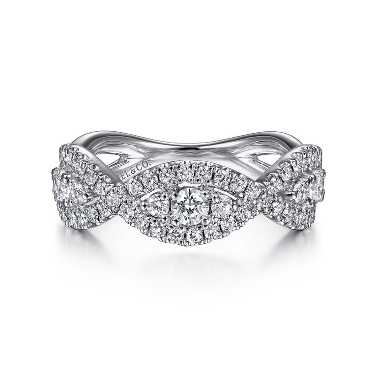 14K White Gold Twisted Diamond Ring - 0.75 ct - Shot 1
