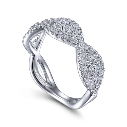 14K White Gold Twisted Diamond Ring
