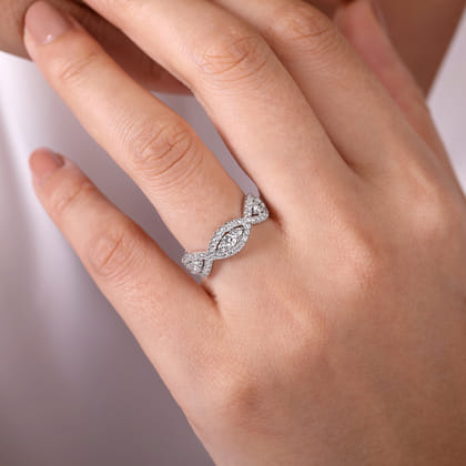 14K White Gold Twisted Diamond Ring