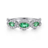 14K White Gold Twisted Diamond Rows and Emerald Marquise Stones Ring - 0.5 ct