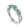 14K White Gold Twisted Diamond Rows and Emerald Marquise Stones Ring - 0.5 ct