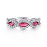 14K White Gold Twisted Diamond Rows and Ruby Marquise Stones Ring - 0.5 ct