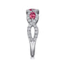 14K White Gold Twisted Diamond Rows and Ruby Marquise Stones Ring - 0.5 ct