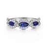 14K White Gold Twisted Diamond Rows and Sapphire Marquise Stones Ring - 0.5 ct