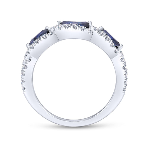14K White Gold Twisted Diamond Rows and Sapphire Marquise Stones Ring - 0.5 ct - Shot 2