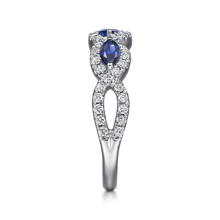 14K White Gold Twisted Diamond Rows and Sapphire Marquise Stones Ring - 0.5 ct - Shot 4