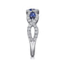 14K White Gold Twisted Diamond Rows and Sapphire Marquise Stones Ring - 0.5 ct