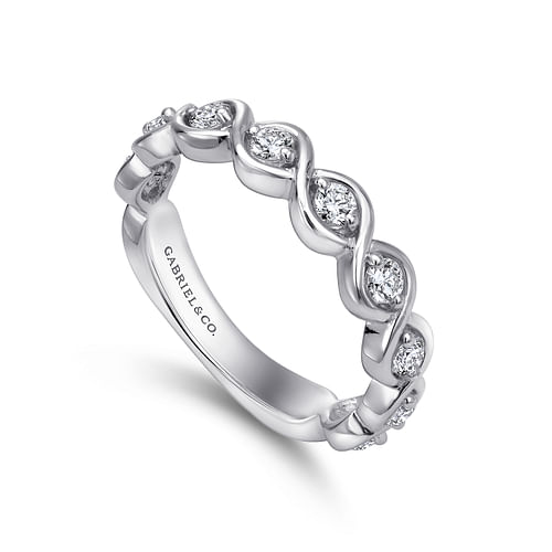 14K White Gold Twisted Diamond Stackable Band - 0.45 ct - Shot 3
