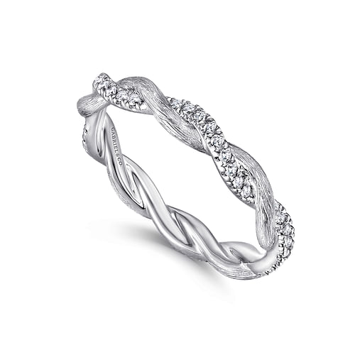 14K White Gold Twisted Diamond Stackable Ring - Shot 3
