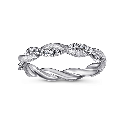14K White Gold Twisted Diamond Stackable Ring - Shot 4