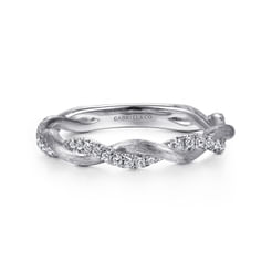 14K White Gold Twisted Diamond Stackable Ring