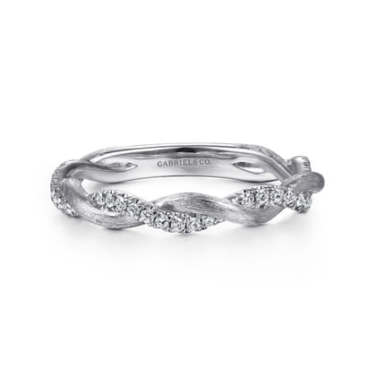14K White Gold Twisted Diamond Stackable Ring