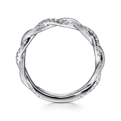 14K White Gold Twisted Diamond Stackable Ring