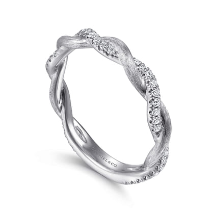14K White Gold Twisted Diamond Stackable Ring