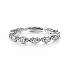 14K White Gold Twisted Diamond Stackable Ring
