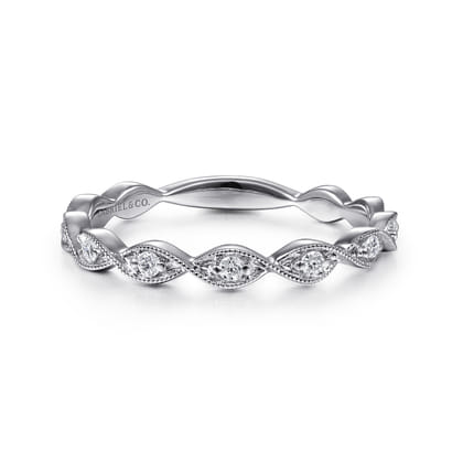 14K White Gold Twisted Diamond Stackable Ring