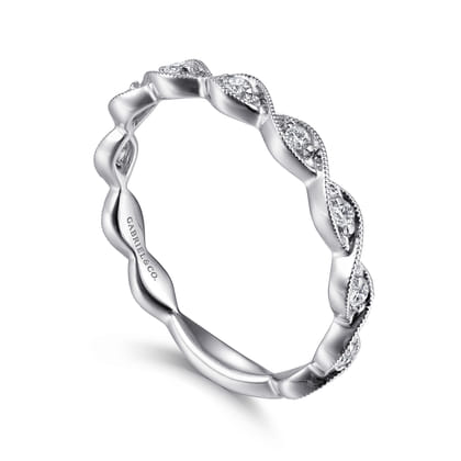 14K White Gold Twisted Diamond Stackable Ring