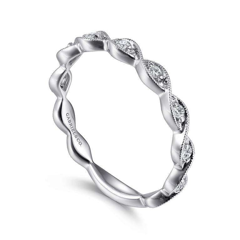 14K White Gold Twisted Diamond Stackable Ring - 0.15 ct - Shot 3
