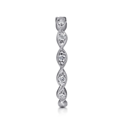 14K White Gold Twisted Diamond Stackable Ring
