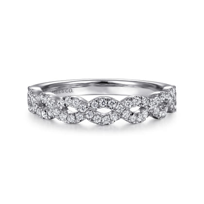 14K White Gold Twisted Diamond Stackable Ring