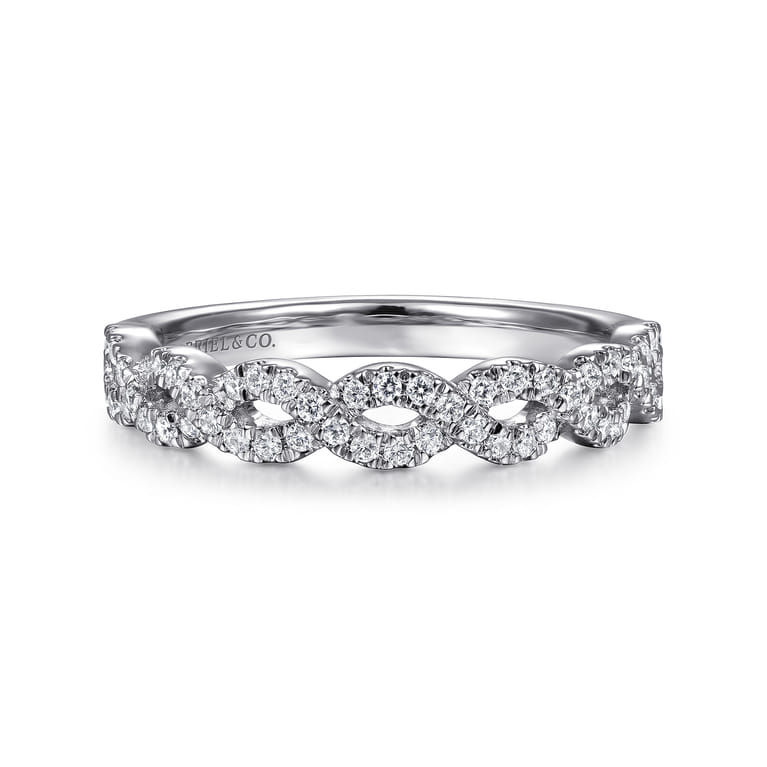 14K White Gold Twisted Diamond Stackable Ring - 0.25 ct - Shot 1