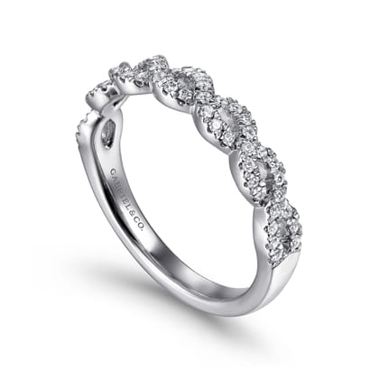 14K White Gold Twisted Diamond Stackable Ring