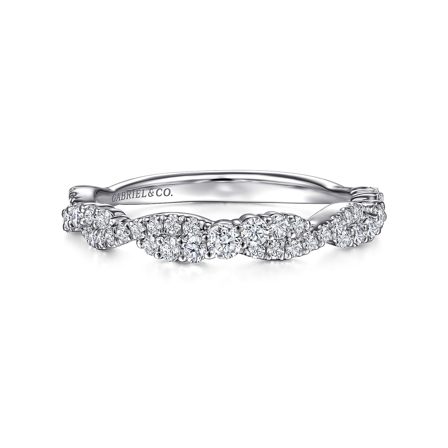 14K White Gold Twisted Diamond Stackable Ring