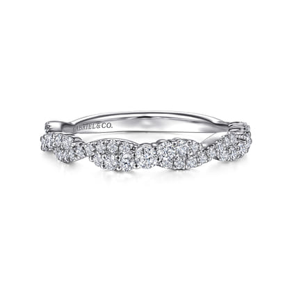 14K White Gold Twisted Diamond Stackable Ring