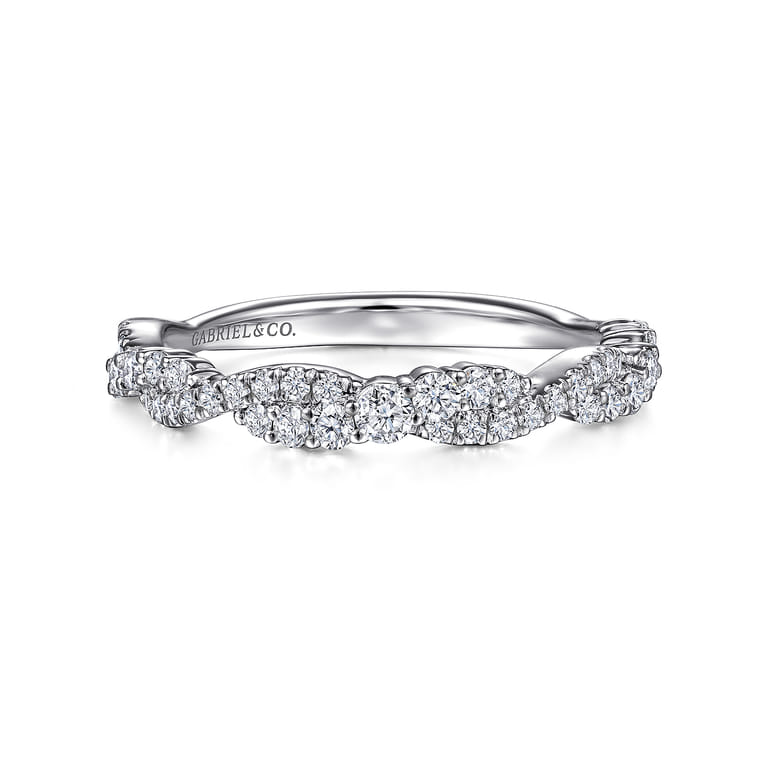 14K White Gold Twisted Diamond Stackable Ring - 0.4 ct - Shot 1